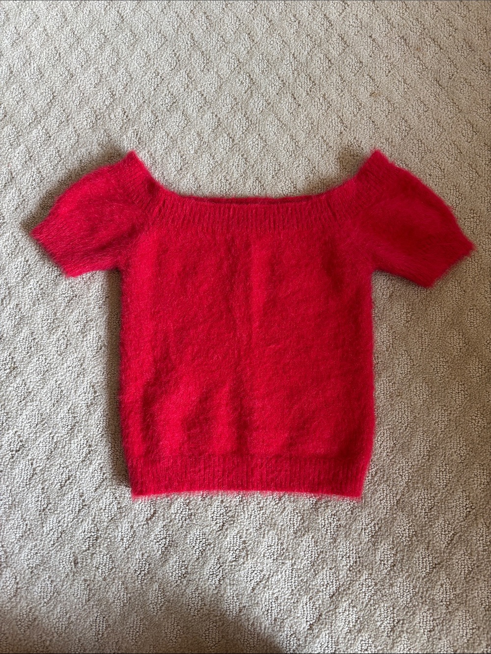 Kendall & Kylie Red Fuzzy Off-Shoulder Women's Sweater
